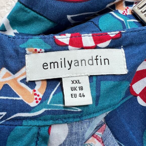 Emily & Fin Women’s A-Line Cotten Skirt XXL UK18 Pockets Retro Beach Print Blue - Picture 6 of 8